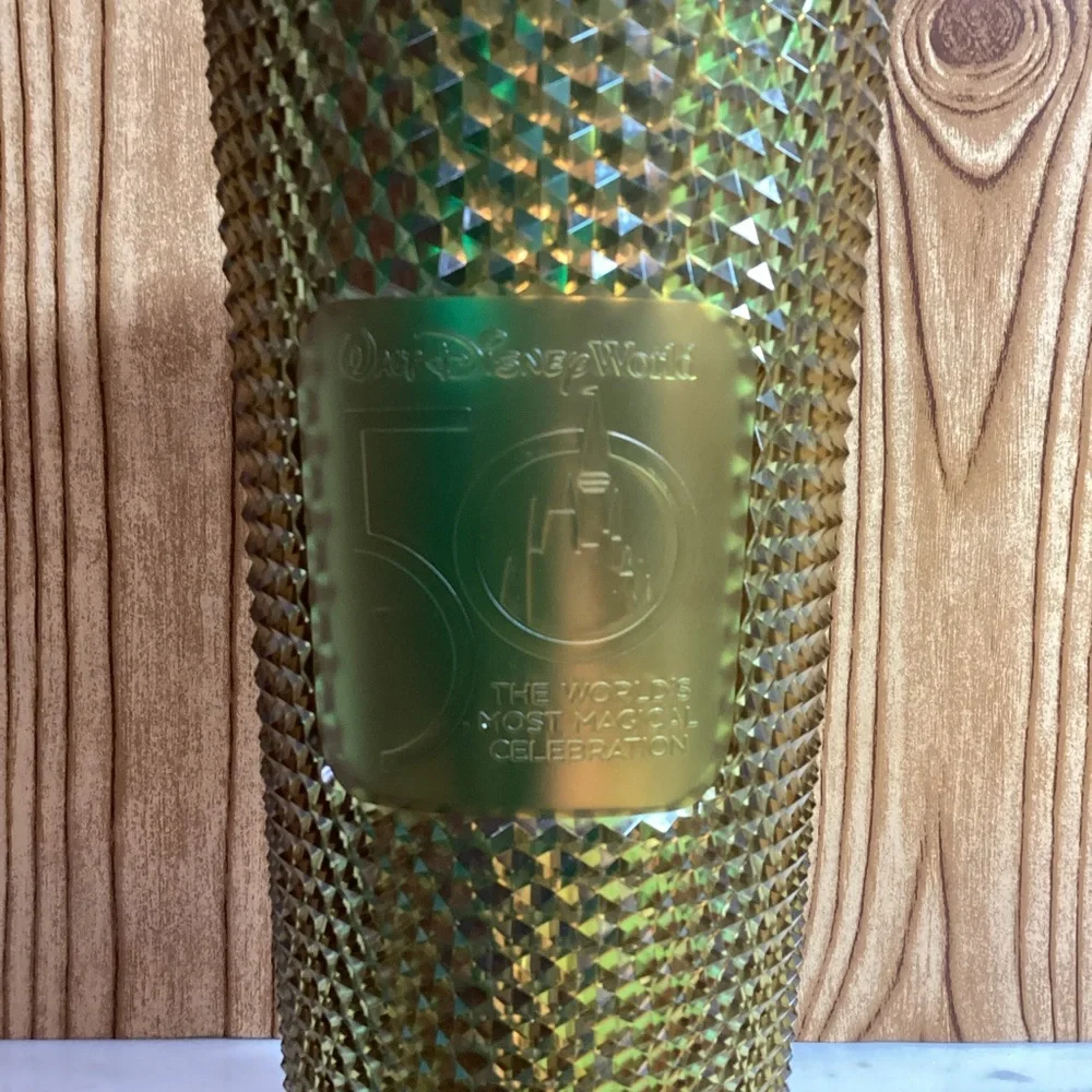 Starbucks Disney 50th Anniversary Gold Diamond Tumbler with Straw
